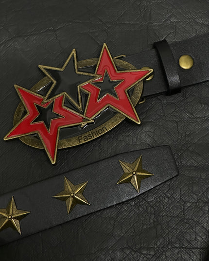 TALKLESSFASHION 110cm Direction of LightPunk Y2K Bronze Star Rivet Belt Vintage Belt Niche Street