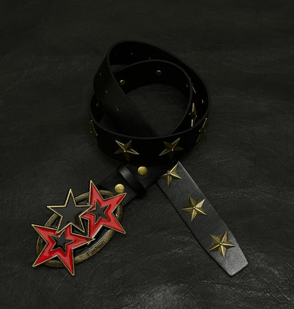 TALKLESSFASHION 110cm Direction of LightPunk Y2K Bronze Star Rivet Belt Vintage Belt Niche Street