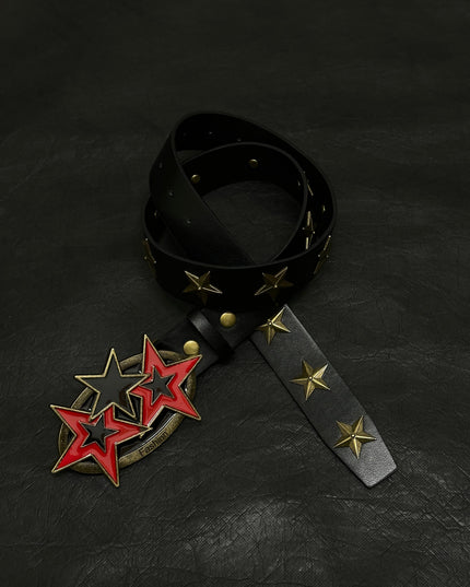 TALKLESSFASHION 110cm Direction of LightPunk Y2K Bronze Star Rivet Belt Vintage Belt Niche Street