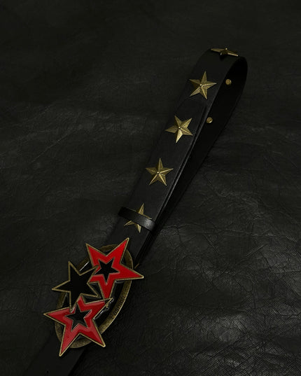 TALKLESSFASHION 110cm Direction of LightPunk Y2K Bronze Star Rivet Belt Vintage Belt Niche Street