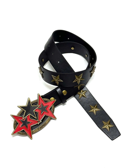 TALKLESSFASHION 110cm Direction of LightPunk Y2K Bronze Star Rivet Belt Vintage Belt Niche Street