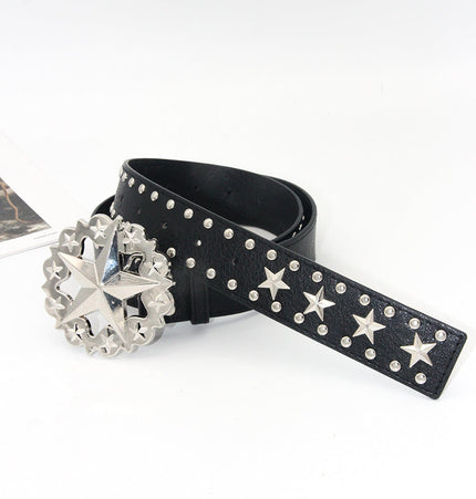 TALKLESSFASHION 110cm / Star black 3.8cm Crack studded faucet alloy belt belt subculture style hiphop punk rock hip hop personality