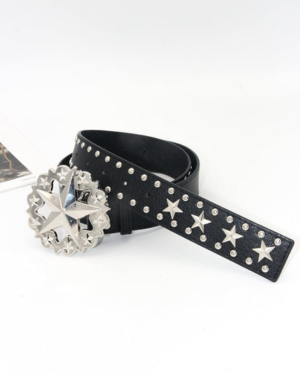 TALKLESSFASHION 110cm / Star black 3.8cm Crack studded faucet alloy belt belt subculture style hiphop punk rock hip hop personality
