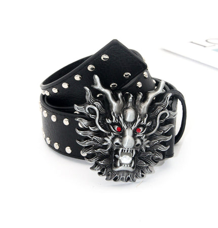 TALKLESSFASHION 110cm / The faucet is black 3.8cm Crack studded faucet alloy belt belt subculture style hiphop punk rock hip hop personality