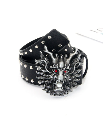 TALKLESSFASHION 110cm / The faucet is black 3.8cm Crack studded faucet alloy belt belt subculture style hiphop punk rock hip hop personality
