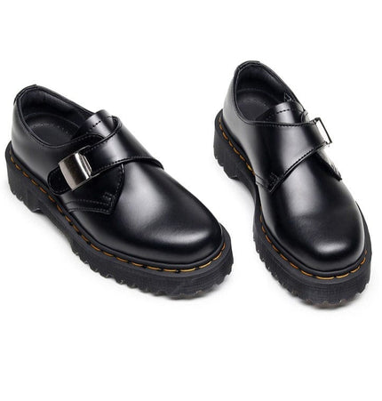TALKLESSFASHION 1461 buckle platform low-top boots, British style casual small leather shoes, versatile student height increase thin booties women's 3.5