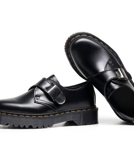 TALKLESSFASHION 1461 buckle platform low-top boots, British style casual small leather shoes, versatile student height increase thin booties women's 3.5