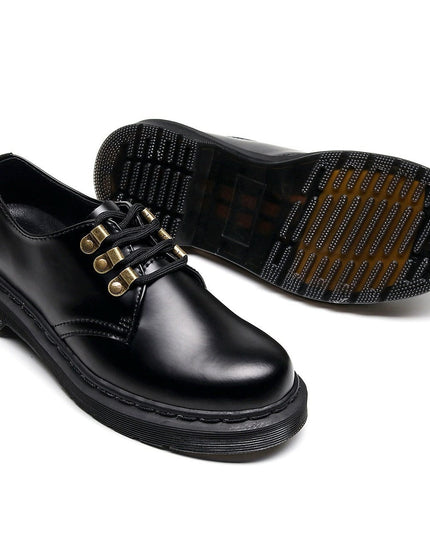 TALKLESSFASHION 1461 low-top small leather shoeswomen's leather metal buckle cross-border large size pure black round toe casual workwear shoes for men Martin shoes