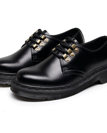 TALKLESSFASHION 1461 low-top small leather shoeswomen's leather metal buckle cross-border large size pure black round toe casual workwear shoes for men Martin shoes