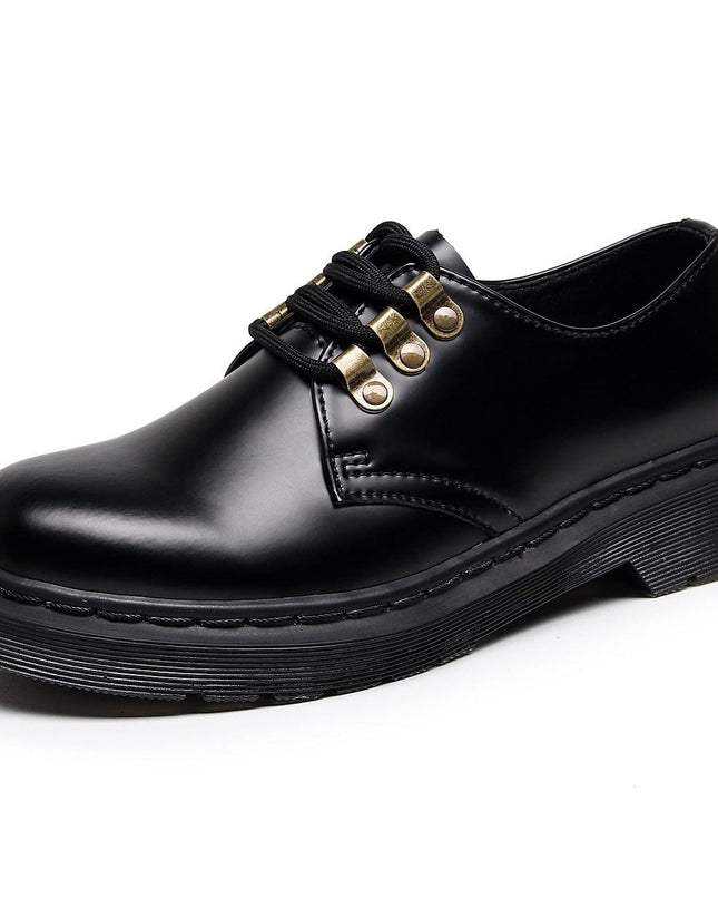 TALKLESSFASHION 1461 low-top small leather shoeswomen's leather metal buckle cross-border large size pure black round toe casual workwear shoes for men Martin shoes