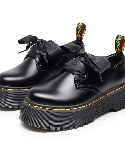 TALKLESSFASHION 1461 Platform Small Leather Shoes 2 Hole Rose Roger Women's Homo Holly Leather Low Top Flatform Sole Booties College Style