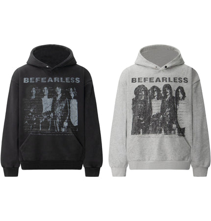TALKLESSFASHION 2018 American retro trend heavy compound washed character pattern design men's hooded loose hooded sweatshirt