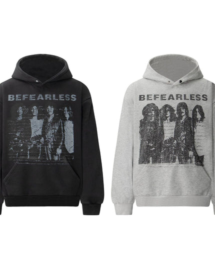 TALKLESSFASHION 2018 American retro trend heavy compound washed character pattern design men's hooded loose hooded sweatshirt