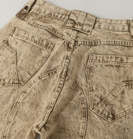TALKLESSFASHION 2025 New Scimitar Denim Pants High Street Wasteland Style Torn Raw Edge Loose Slimming Washed Jeans