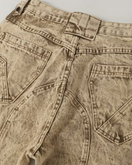 TALKLESSFASHION 2025 New Scimitar Denim Pants High Street Wasteland Style Torn Raw Edge Loose Slimming Washed Jeans
