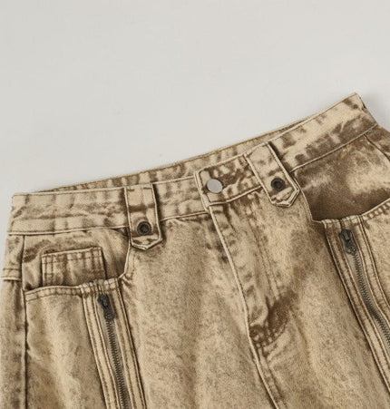 TALKLESSFASHION 2025 New Scimitar Denim Pants High Street Wasteland Style Torn Raw Edge Loose Slimming Washed Jeans