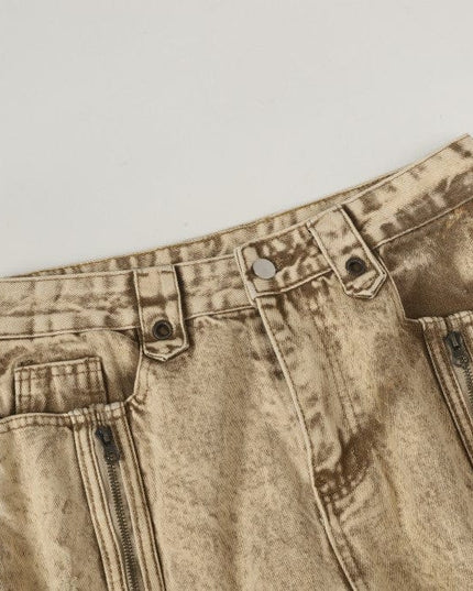 TALKLESSFASHION 2025 New Scimitar Denim Pants High Street Wasteland Style Torn Raw Edge Loose Slimming Washed Jeans