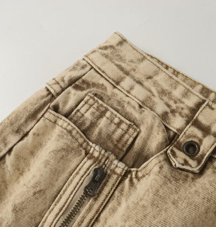 TALKLESSFASHION 2025 New Scimitar Denim Pants High Street Wasteland Style Torn Raw Edge Loose Slimming Washed Jeans