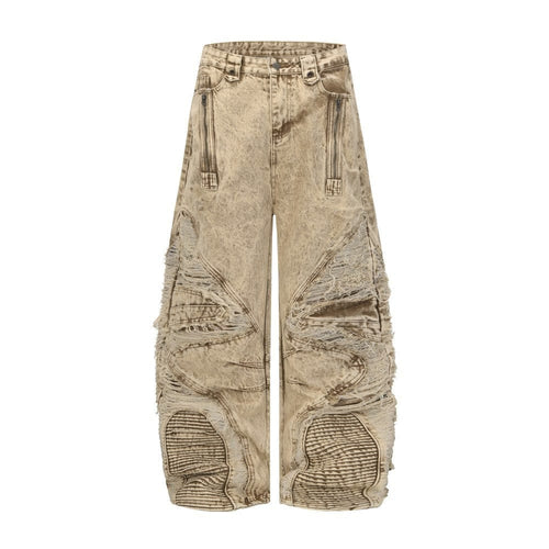 THETLSTUDIO 2025 New Scimitar Denim Pants High Street Wasteland Style Torn Raw Edge Loose Slimming Washed Jeans