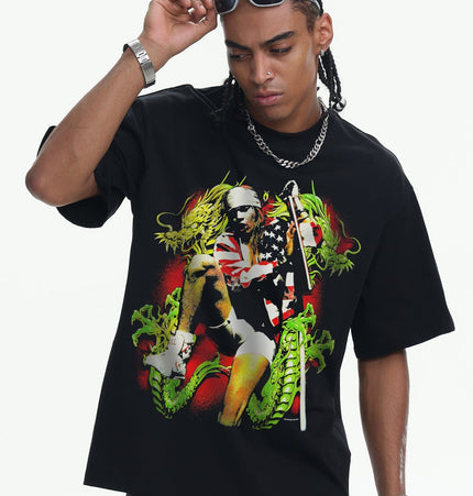 TALKLESSFASHION 2026 Cross-border Playboi Carti Summer Cotton Short Sleeve T-Shirt Men's American Crew Neck Dropped Shoulder Couple Short Sleeves