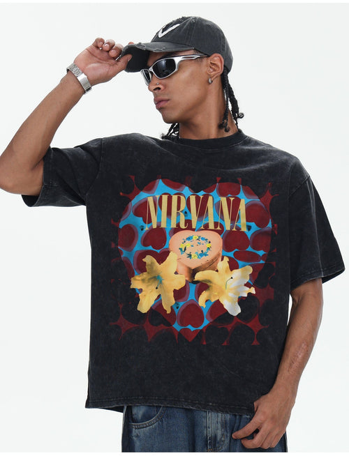 THETLSTUDIO 2026 Spring and Summer Nirvana Heart-shaped Gift Box American Cotton T-Shirt Men's Direct Jet Print Summer Breathable American Short Sleeves