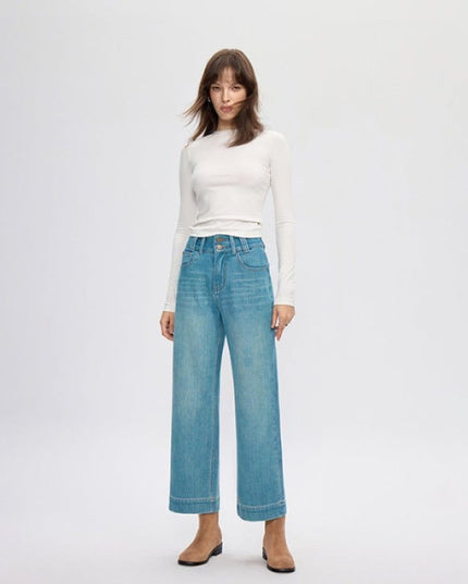 TALKLESSFASHION 25 / Malachite green four-sided elastic cropped high waist loose wide-leg