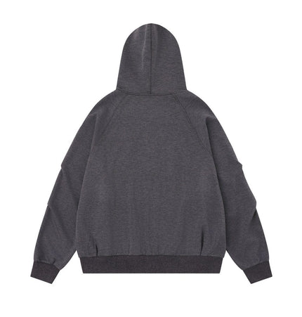 TALKLESSFASHION 25010 Retro High-End Neutral Trend Solid Color Deconstructed Jacket Design Men's Loose Cardigan Hooded Sweatshirt