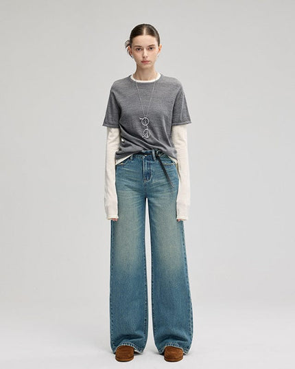 TALKLESSFASHION 26 / Peacock blue Retro Wide-Leg Denim Elegance