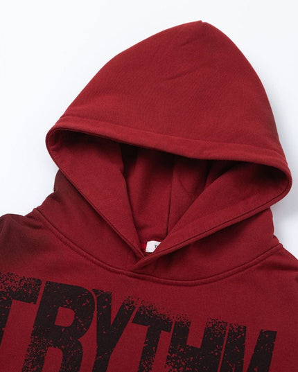 TALKLESSFASHION 27112 Fall/Winter American Retro High-End Neutral Letter Print Design Washed Heavy Men's Hooded Sweatshirt