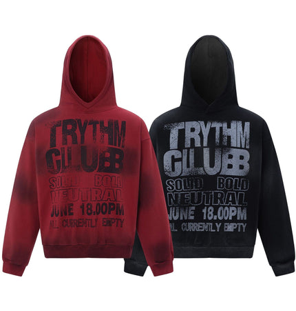 TALKLESSFASHION 27112 Fall/Winter American Retro High-End Neutral Letter Print Design Washed Heavy Men's Hooded Sweatshirt