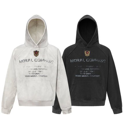 TALKLESSFASHION 27258 American retro neutral high-end sense old sense deconstruction design men's heavy loose hooded sweatshirt