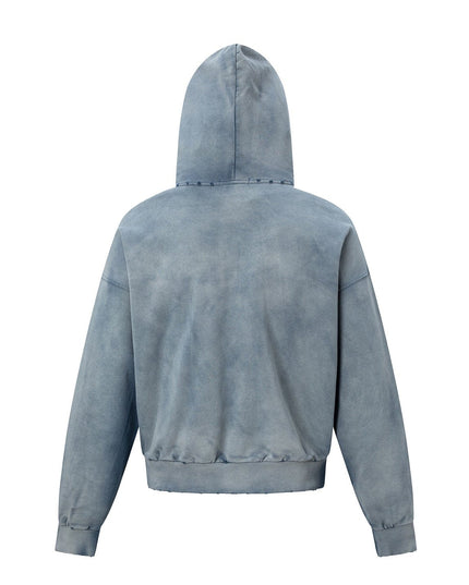 TALKLESSFASHION 27362 American trend washed and worn print design short and wide men's hooded cardigan sweatshirt jacket