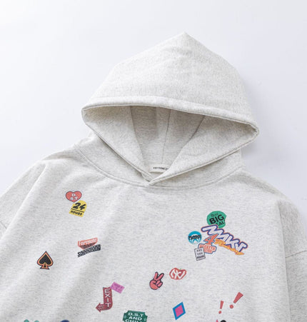 TALKLESSFASHION 27412 American retro neutral high-end fun sticker print design men's heavy loose hooded sweatshirt