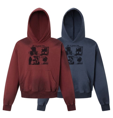 TALKLESSFASHION 27415 American street trend neutral trend print old-feeling spray horse design short and wide men's hooded sweatshirt