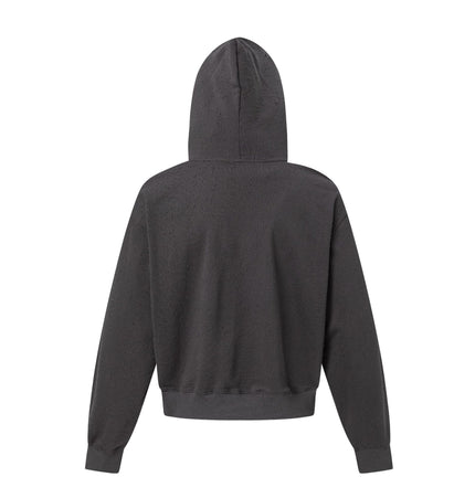 TALKLESSFASHION 27420 American street trend neutral trend retro full of worn hole design short and wide men's hooded sweatshirt