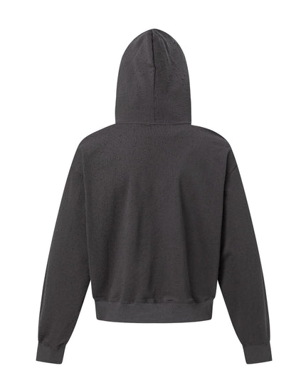 TALKLESSFASHION 27420 American street trend neutral trend retro full of worn hole design short and wide men's hooded sweatshirt