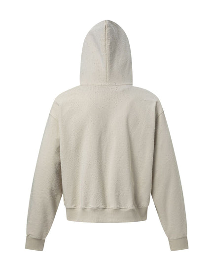 TALKLESSFASHION 27420 American street trend neutral trend retro full of worn hole design short and wide men's hooded sweatshirt