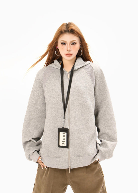 American Retro Solid Versatile Zip Hoodie