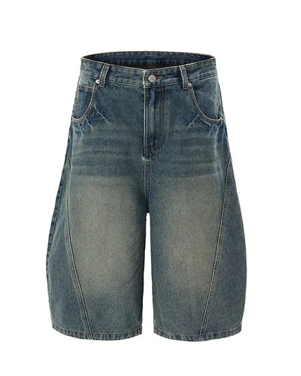 TALKLESSFASHION 2Xl / Retro Blue Washed Lightning Crack Denim short -0183