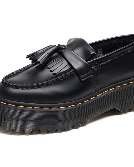 TALKLESSFASHION 35 / Rim beads black (5cm) Leiyu tassel loafers, female genuine leather low-top small leather shoes, British fashion thick-soled student versatile casual shoes 5cm