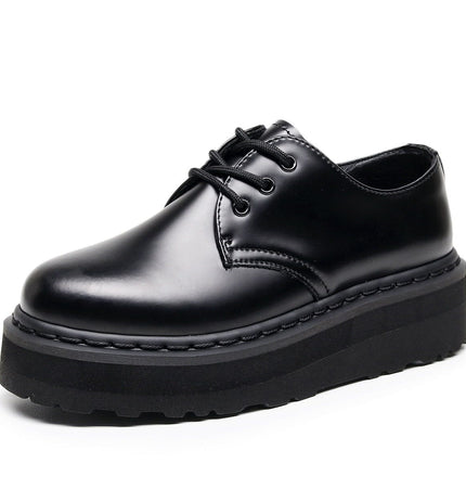TALKLESSFASHION 35 / Thick sole -- black lin [do not grind feet] lightweight -1461 platform sole 3 hole martin shoes women's low-top genuine leather casual black student booties