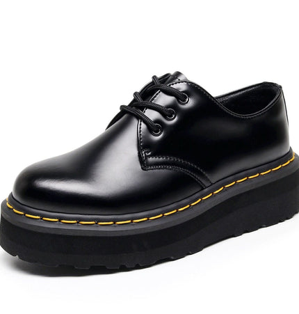 TALKLESSFASHION 35 / Thick sole -- yellow line [do not grind feet] lightweight -1461 platform sole 3 hole martin shoes women's low-top genuine leather casual black student booties