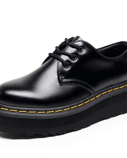 TALKLESSFASHION 35 / Thick sole -- yellow line [do not grind feet] lightweight -1461 platform sole 3 hole martin shoes women's low-top genuine leather casual black student booties
