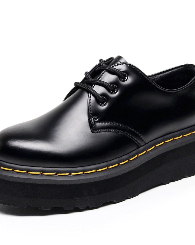TALKLESSFASHION 35 / Thick sole -- yellow line [do not grind feet] lightweight -1461 platform sole 3 hole martin shoes women's low-top genuine leather casual black student booties