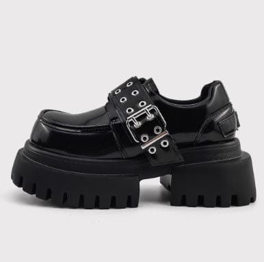 THETLSTUDIO 37 / black Niche platform punk studded derby shoes men's high-end Velcro shoes cowhide versatile business casual shoes