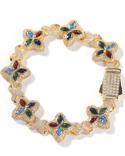 TALKLESSFASHION 7inch bracelet / golden zirconium Hip-hop rap chain, infinite clover bracelet, fashion cool ruffian, high-end 5A zircon color necklace jewelry