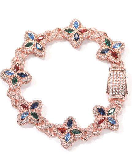 TALKLESSFASHION 7inch bracelet / Rose gold color zirconium Hip-hop rap chain, infinite clover bracelet, fashion cool ruffian, high-end 5A zircon color necklace jewelry