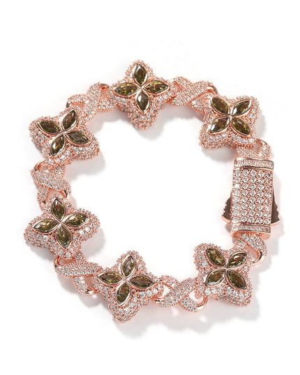 TALKLESSFASHION 7inch bracelet / Rose gold olive green Hip-hop rap chain, infinite clover bracelet, fashion cool ruffian, high-end 5A zircon color necklace jewelry