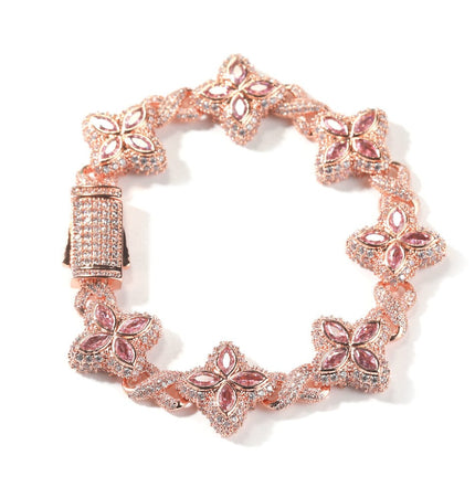 TALKLESSFASHION 7inch bracelet / Rose Gold Powder Zirconium Hip-hop rap chain, infinite clover bracelet, fashion cool ruffian, high-end 5A zircon color necklace jewelry