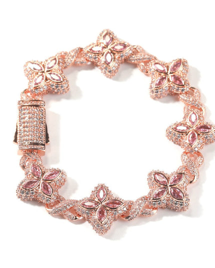 TALKLESSFASHION 7inch bracelet / Rose Gold Powder Zirconium Hip-hop rap chain, infinite clover bracelet, fashion cool ruffian, high-end 5A zircon color necklace jewelry